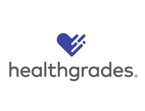 Healthgrades logo featuring a blue heart-shaped icon above the word "healthgrades" in lowercase gray letters on a white background.