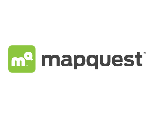 MapQuest logo with a green square featuring stylized white "m" and "q" letters, next to the word "mapquest" in bold, dark gray lowercase text.